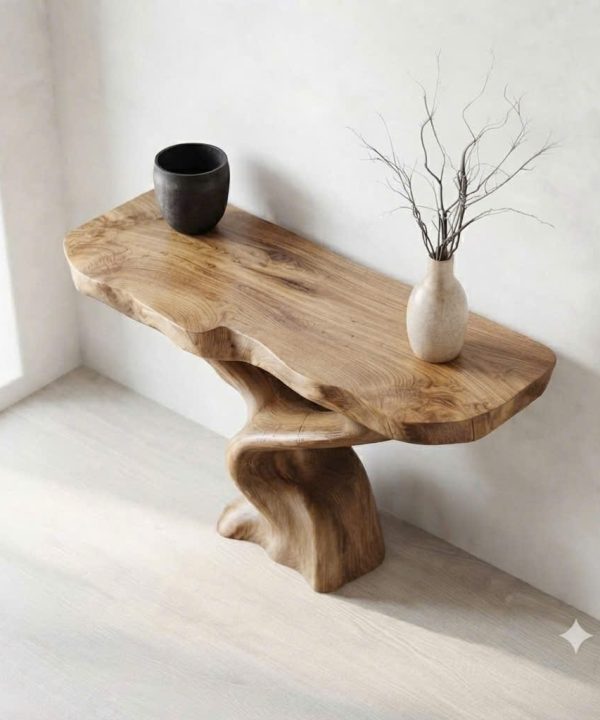 Alternative view of Luxali Handmade Wooden Console Table — a modern farmhouse masterpiece, meticulously handcrafted from solid natural Monkey Pod wood, showcasing refined artistry and designed to elevate any living room.