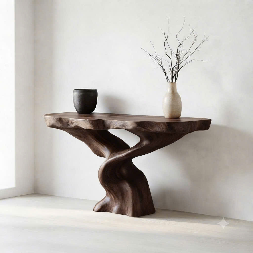 Luxali Handmade Wooden Console Table — a modern farmhouse masterpiece, meticulously handcrafted from solid natural Monkey Pod wood, showcasing refined artistry and designed to elevate any living room.