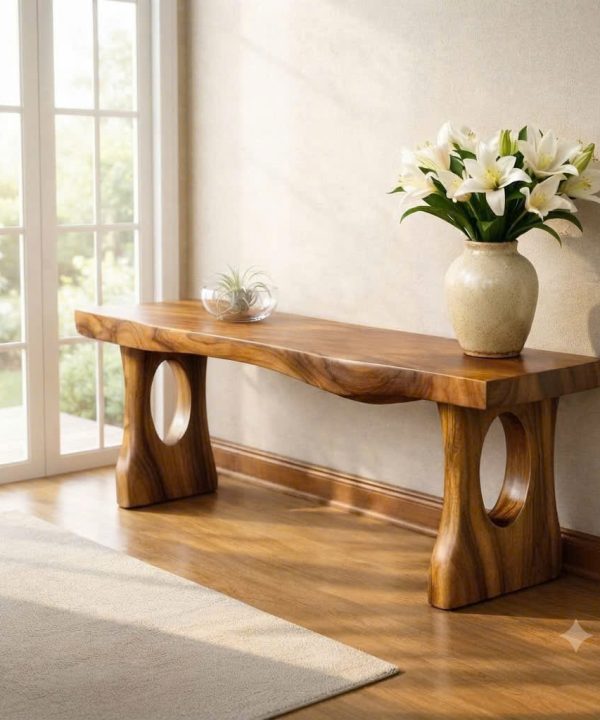 Alternative view of Luxali Handmade Wooden Console Table — a modern farmhouse masterpiece, meticulously handcrafted from solid natural Monkey Pod wood, showcasing refined artistry and designed to elevate any living room.