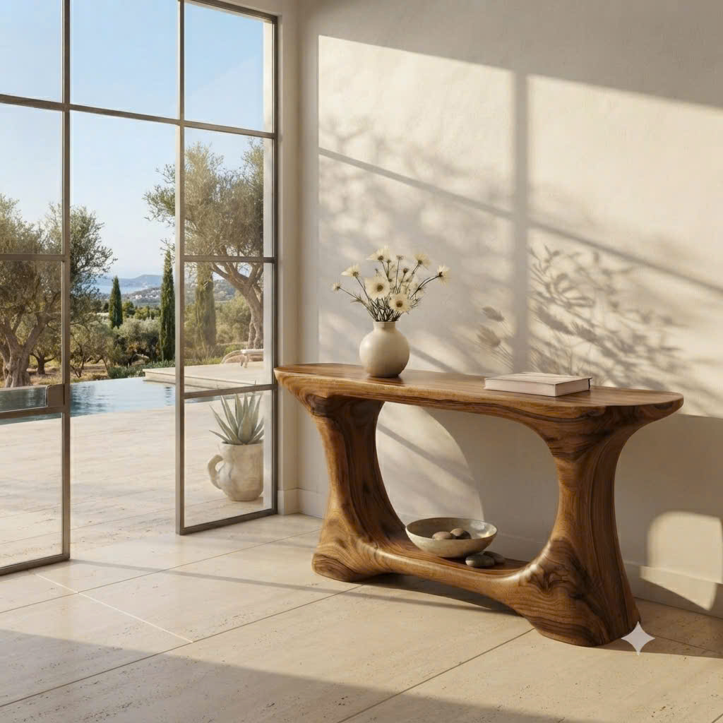 Luxali Handmade Wooden Console Table — a modern farmhouse masterpiece, meticulously handcrafted from solid natural Monkey Pod wood, showcasing refined artistry and designed to elevate any living room. - Image 2