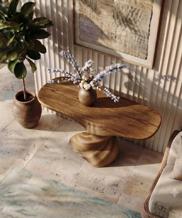 Alternative view of Luxali Handmade Wooden Console Table — a modern farmhouse masterpiece, meticulously handcrafted from solid natural Monkey Pod wood, showcasing refined artistry and designed to elevate any living room.