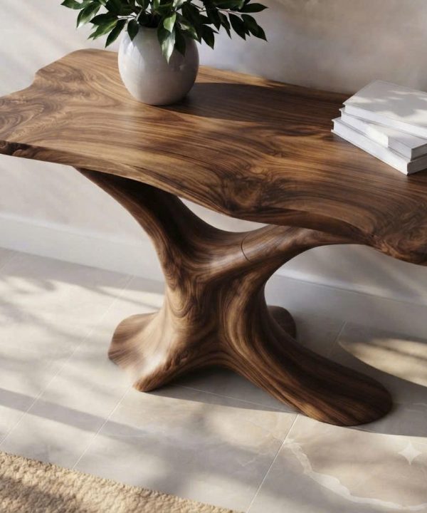 Alternative view of Luxali wooden Modern Solid Wood Console Table| Entryway wooden furniture| Rustic live edge console table With Pedestal Base Handmade Entryway Furniture For Living Room