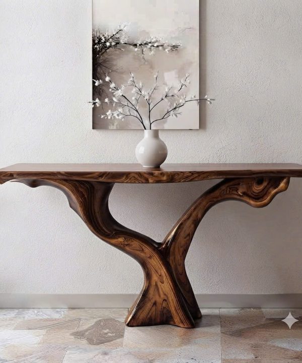 Alternative view of Luxali Handmade Wooden Console Table — a modern farmhouse masterpiece, meticulously handcrafted from solid natural Monkey Pod wood, showcasing refined artistry and designed to elevate any living room.