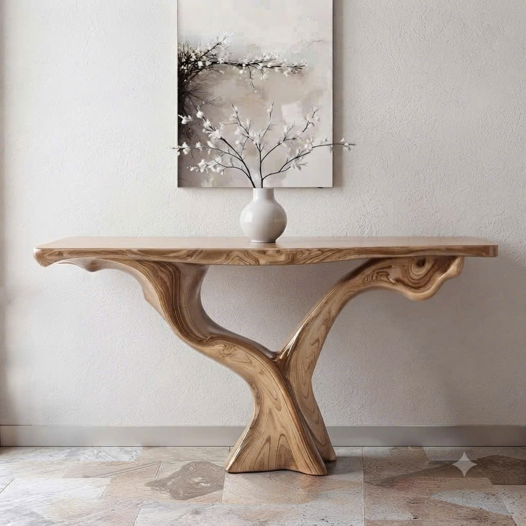 Luxali Handmade Wooden Console Table — a modern farmhouse masterpiece, meticulously handcrafted from solid natural Monkey Pod wood, showcasing refined artistry and designed to elevate any living room.