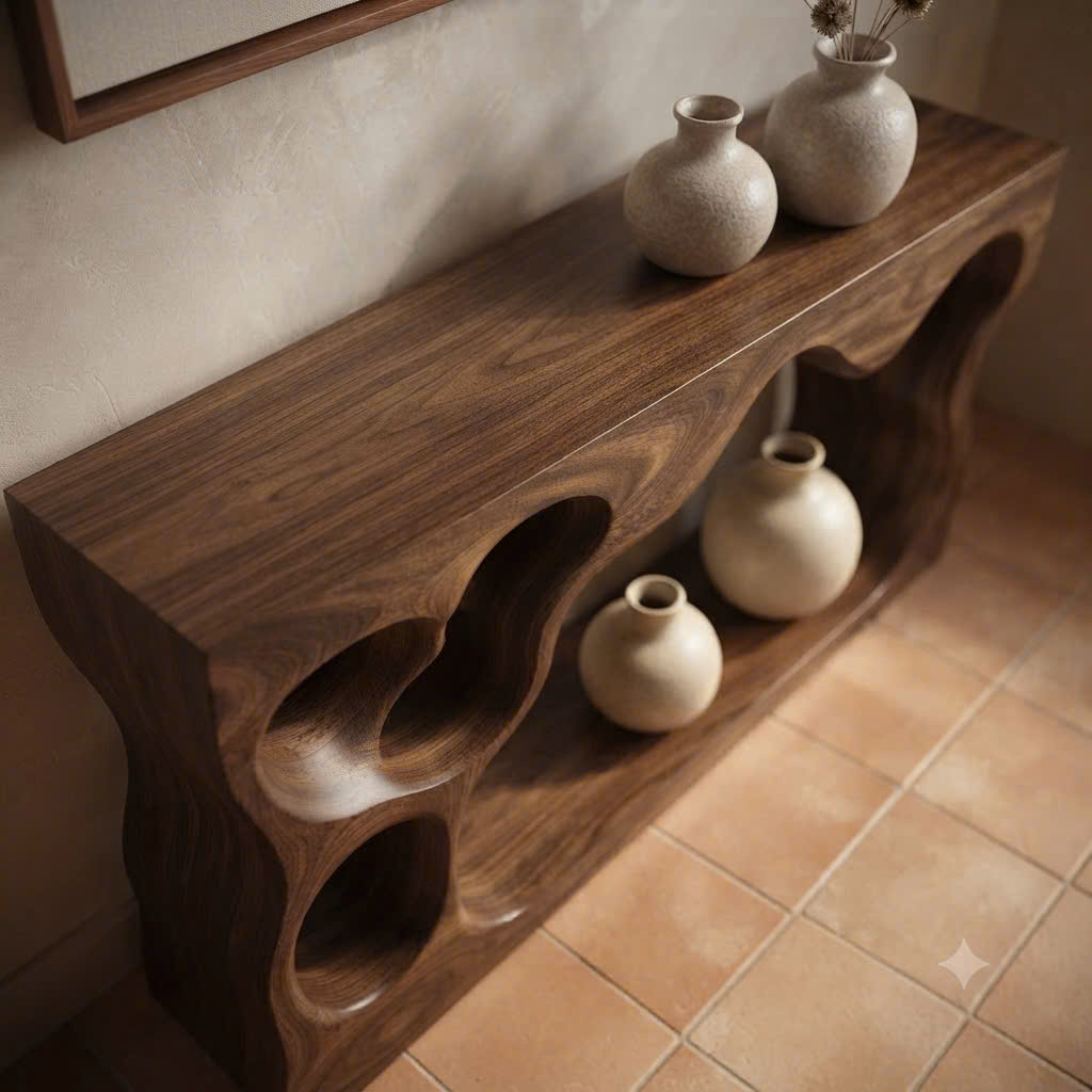 Luxali Handmade Wooden Console Table — a modern farmhouse masterpiece, meticulously handcrafted from solid natural Monkey Pod wood, showcasing refined artistry and designed to elevate any living room. - Image 3