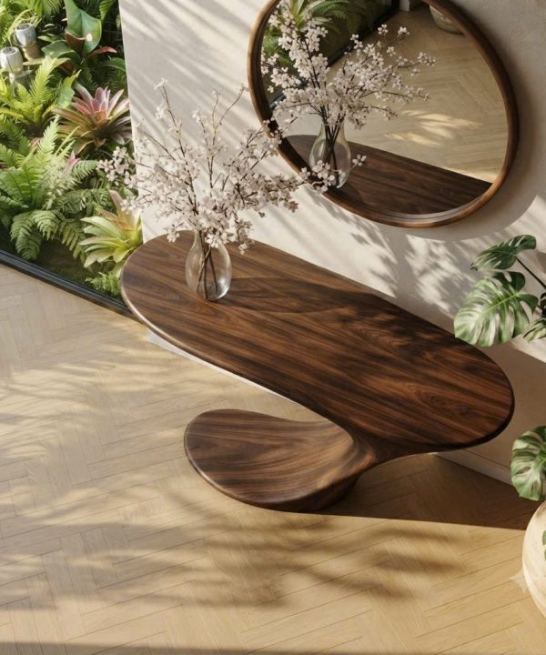 Alternative view of Luxali Handmade Wooden Console Table — a modern farmhouse masterpiece, meticulously handcrafted from solid natural Monkey Pod wood, showcasing refined artistry and designed to elevate any living room.