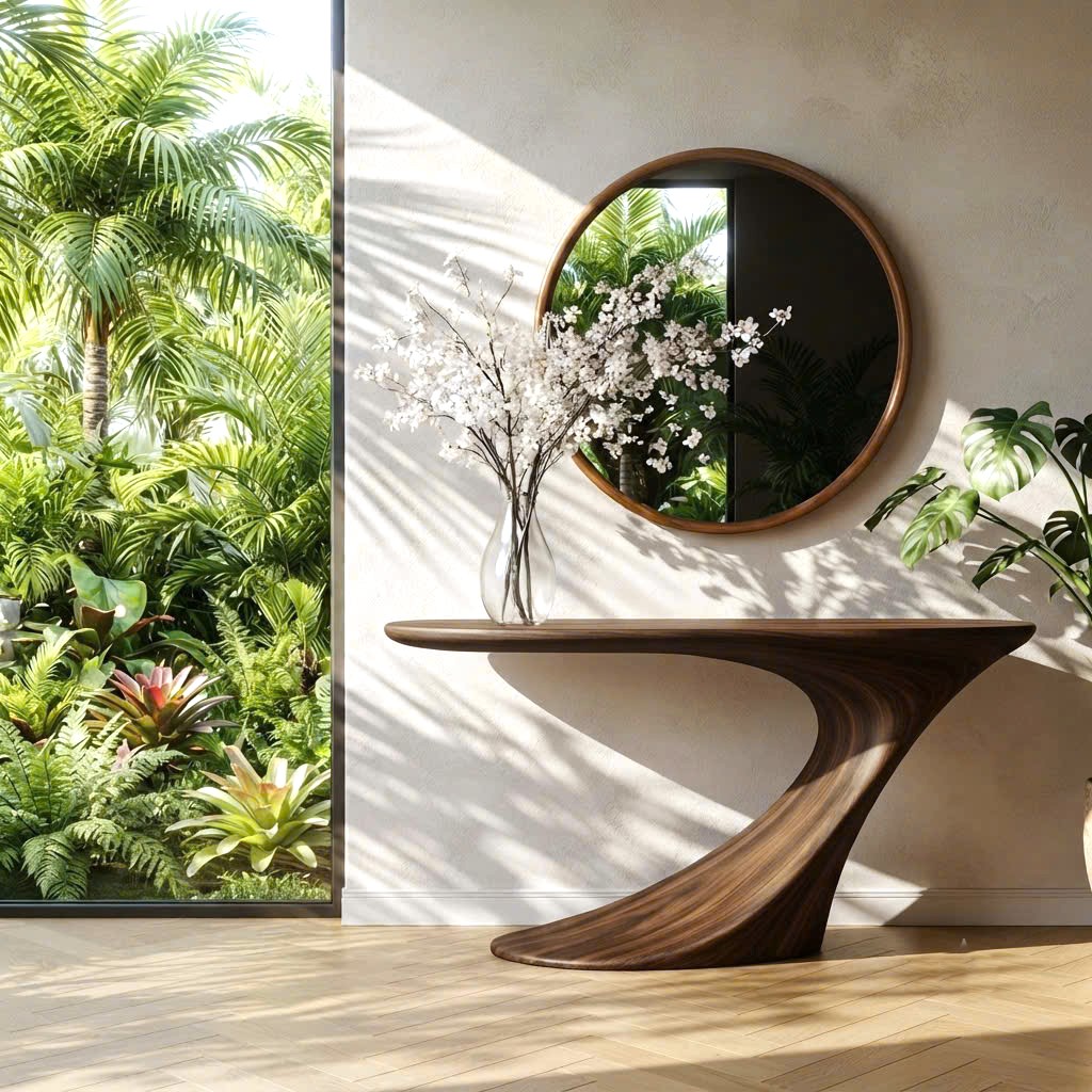 Luxali Handmade Wooden Console Table — a modern farmhouse masterpiece, meticulously handcrafted from solid natural Monkey Pod wood, showcasing refined artistry and designed to elevate any living room. - Image 3