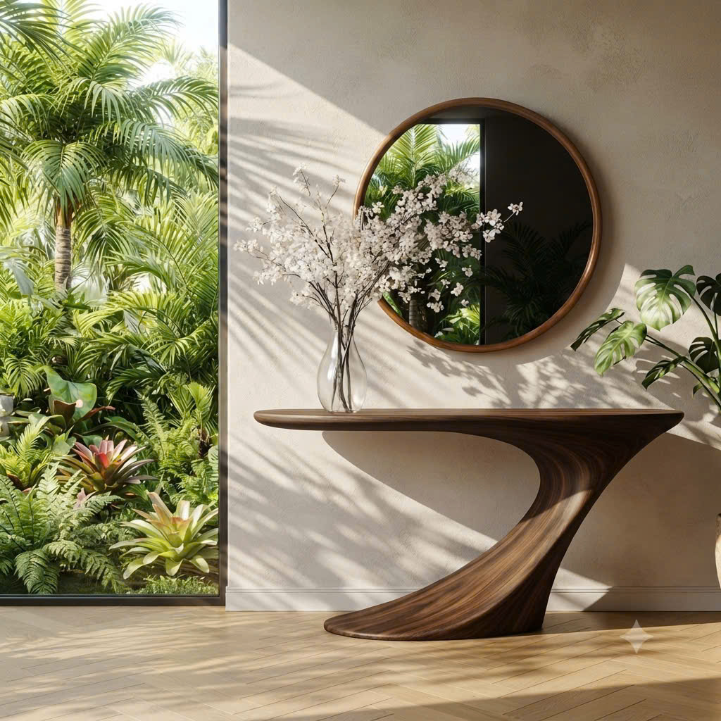 Luxali Handmade Wooden Console Table — a modern farmhouse masterpiece, meticulously handcrafted from solid natural Monkey Pod wood, showcasing refined artistry and designed to elevate any living room. - Image 5