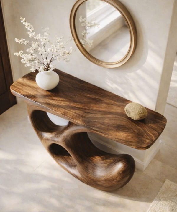 Alternative view of Luxali Handmade Wooden Console Table — a modern farmhouse masterpiece, meticulously handcrafted from solid natural Monkey Pod wood, showcasing refined artistry and designed to elevate any living room.