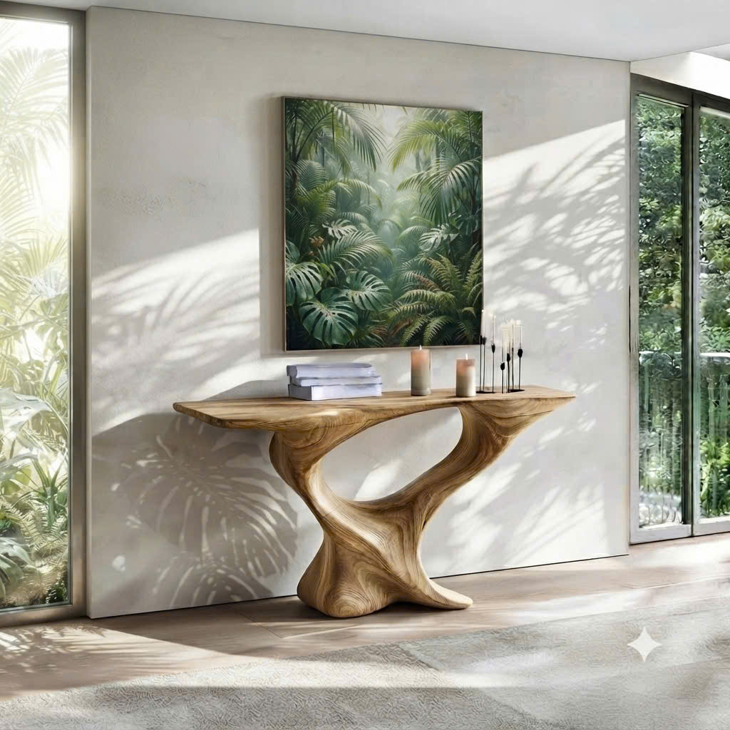 Luxali Handmade Wooden Console Table — a modern farmhouse masterpiece, meticulously handcrafted from solid natural Monkey Pod wood, showcasing refined artistry and designed to elevate any living room. - Image 5