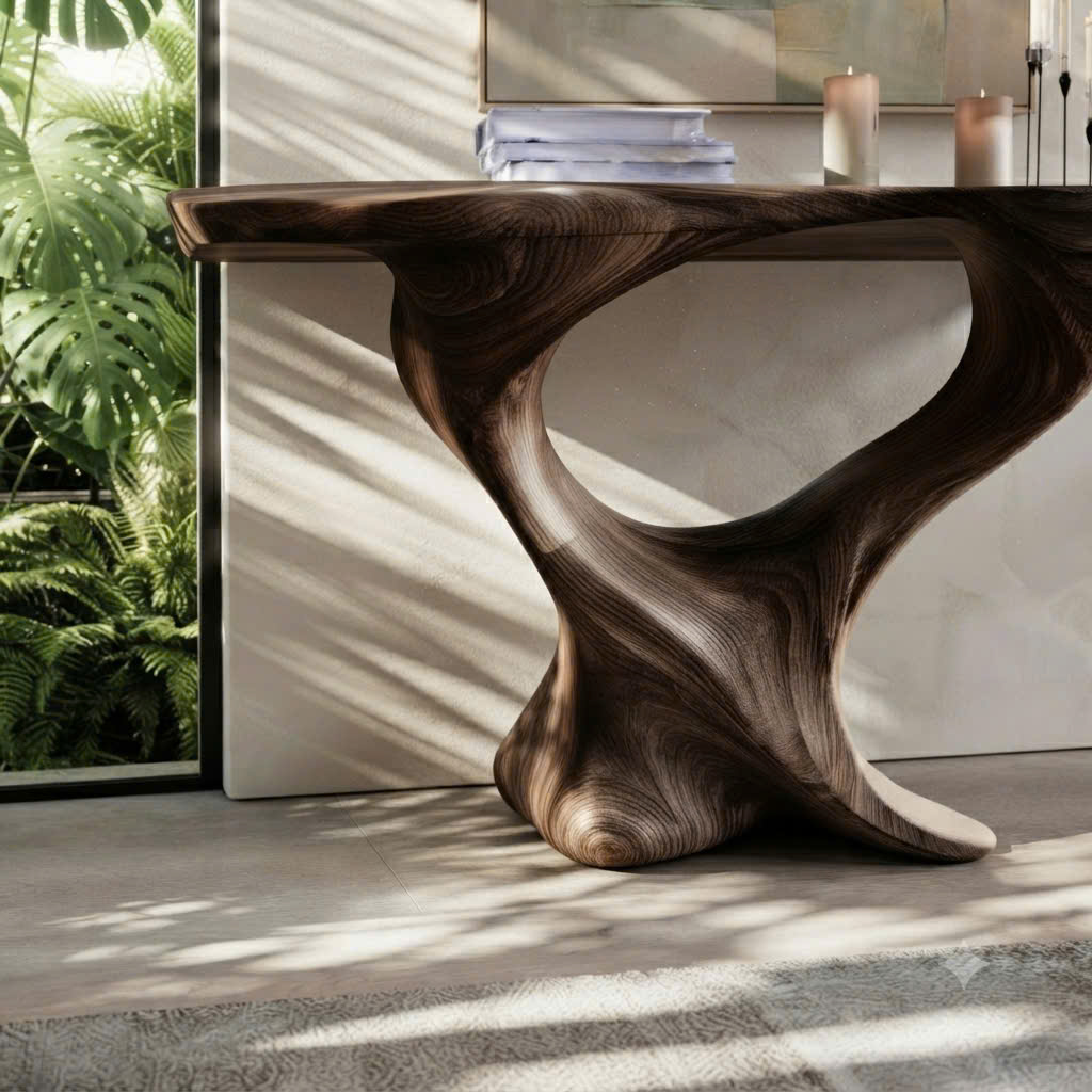 Luxali Handmade Wooden Console Table — a modern farmhouse masterpiece, meticulously handcrafted from solid natural Monkey Pod wood, showcasing refined artistry and designed to elevate any living room. - Image 6