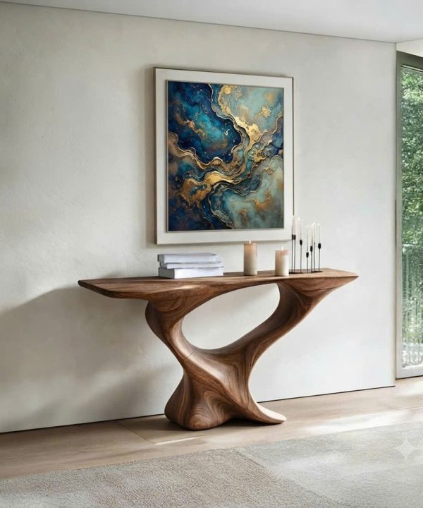 Alternative view of Luxali Handmade Wooden Console Table — a modern farmhouse masterpiece, meticulously handcrafted from solid natural Monkey Pod wood, showcasing refined artistry and designed to elevate any living room.