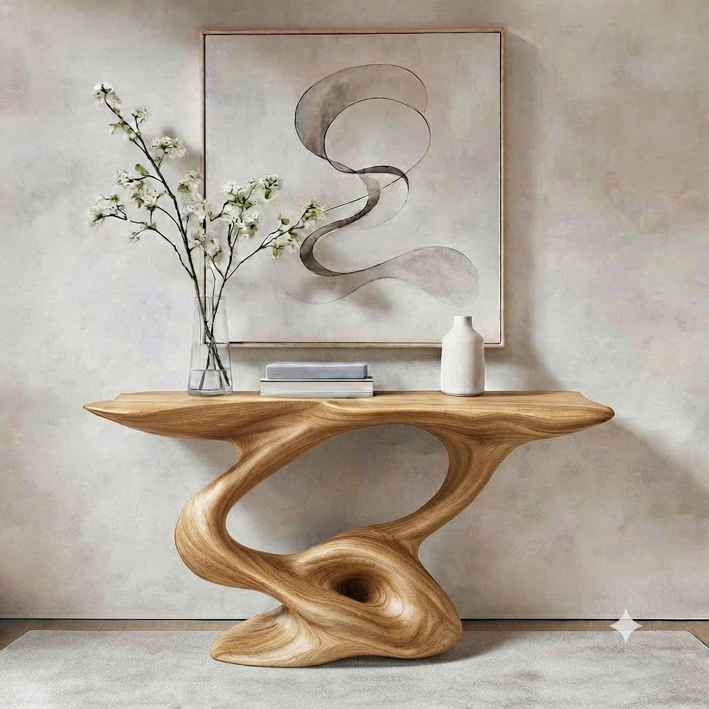 Luxali Handmade Wooden Console Table — a modern farmhouse masterpiece, meticulously handcrafted from solid natural Monkey Pod wood, showcasing refined artistry and designed to elevate any living room. - Image 2