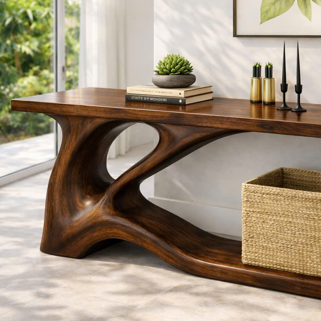 Luxali Handmade Wooden Console Table — a modern farmhouse masterpiece, meticulously handcrafted from solid natural Monkey Pod wood, showcasing refined artistry and designed to elevate any living room. - Image 4