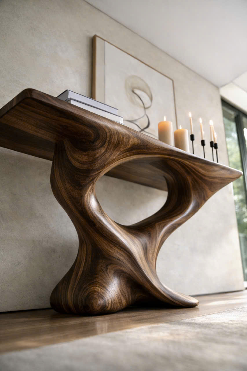 Luxali Handmade Wooden Console Table — a modern farmhouse masterpiece, meticulously handcrafted from solid natural Monkey Pod wood, showcasing refined artistry and designed to elevate any living room. - Image 4