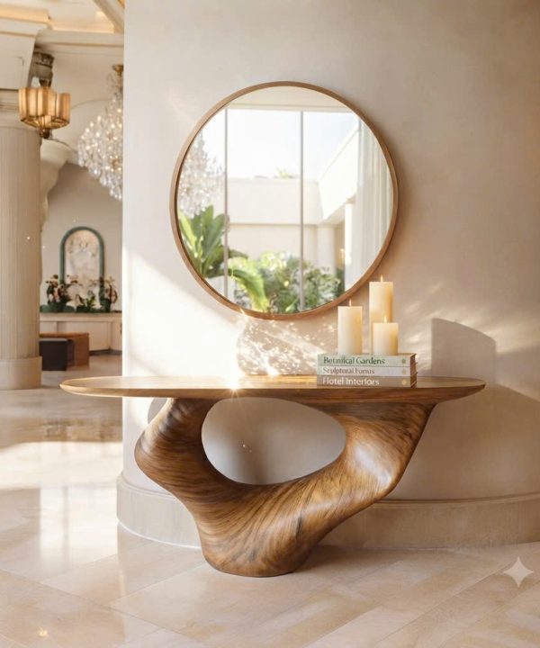 Luxali Handmade Wooden Console Table — a modern farmhouse masterpiece, meticulously handcrafted from solid natural Monkey Pod wood, showcasing refined artistry and designed to elevate any living room.