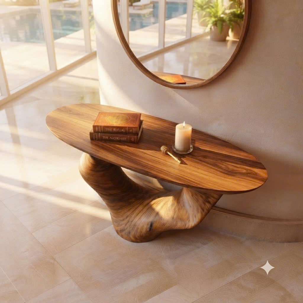 Luxali Handmade Wooden Console Table — a modern farmhouse masterpiece, meticulously handcrafted from solid natural Monkey Pod wood, showcasing refined artistry and designed to elevate any living room. - Image 4