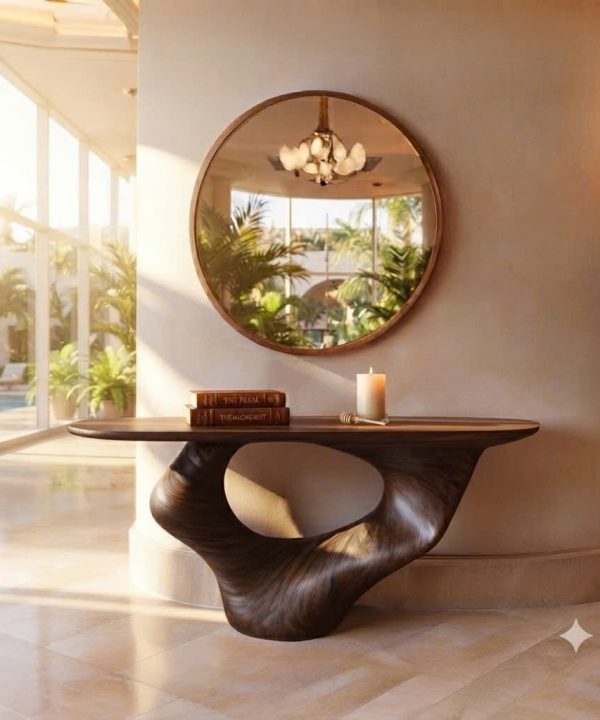 Alternative view of Luxali Handmade Wooden Console Table — a modern farmhouse masterpiece, meticulously handcrafted from solid natural Monkey Pod wood, showcasing refined artistry and designed to elevate any living room.
