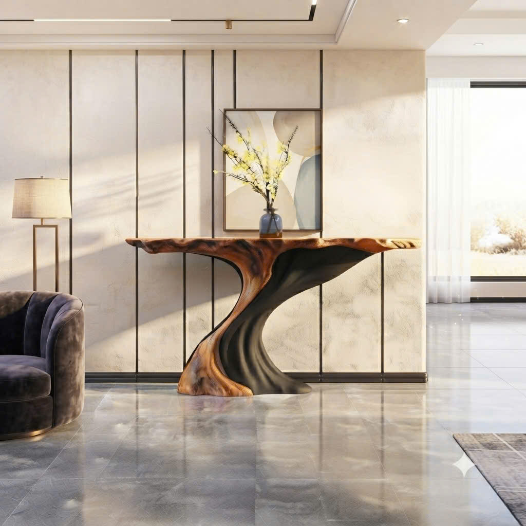 Luxali Handmade Wooden Console Table — a modern farmhouse masterpiece, meticulously handcrafted from solid natural Monkey Pod wood, showcasing refined artistry and designed to elevate any living room. - Image 4