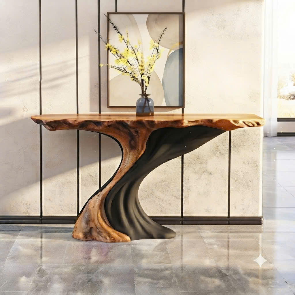 Luxali Handmade Wooden Console Table — a modern farmhouse masterpiece, meticulously handcrafted from solid natural Monkey Pod wood, showcasing refined artistry and designed to elevate any living room. - Image 6
