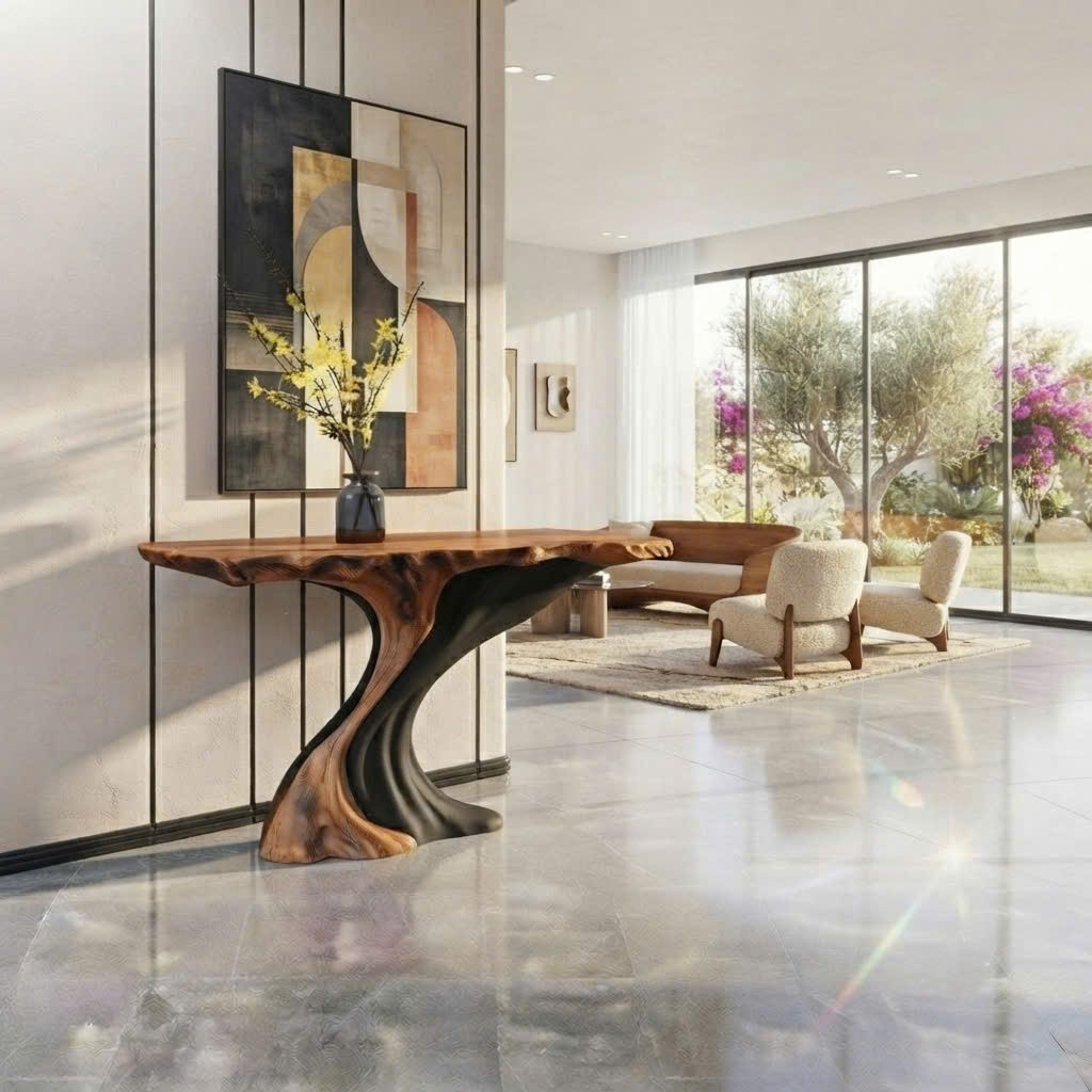 Luxali Handmade Wooden Console Table — a modern farmhouse masterpiece, meticulously handcrafted from solid natural Monkey Pod wood, showcasing refined artistry and designed to elevate any living room. - Image 3
