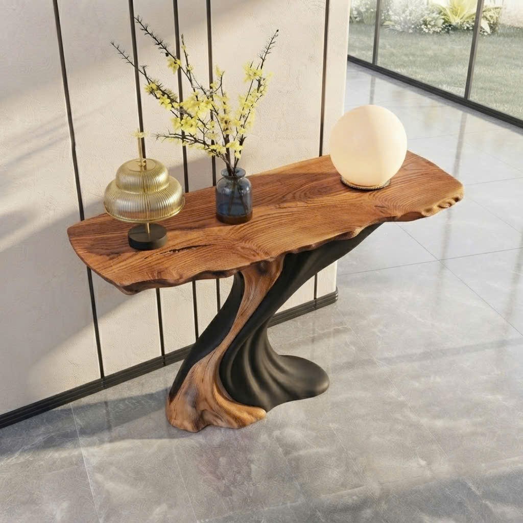 Luxali Handmade Wooden Console Table — a modern farmhouse masterpiece, meticulously handcrafted from solid natural Monkey Pod wood, showcasing refined artistry and designed to elevate any living room. - Image 2