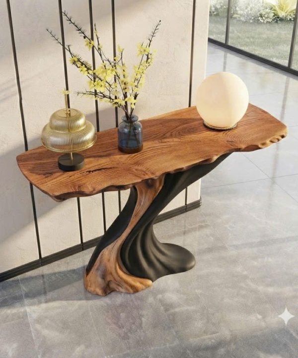 Alternative view of Luxali Handmade Wooden Console Table — a modern farmhouse masterpiece, meticulously handcrafted from solid natural Monkey Pod wood, showcasing refined artistry and designed to elevate any living room.