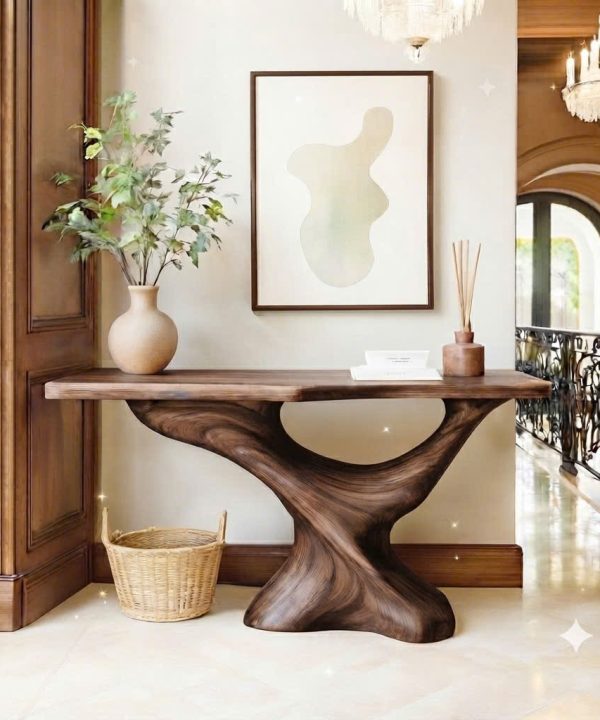 Alternative view of Luxali Handmade Wooden Console Table — a modern farmhouse masterpiece, meticulously handcrafted from solid natural Monkey Pod wood, showcasing refined artistry and designed to elevate any living room.