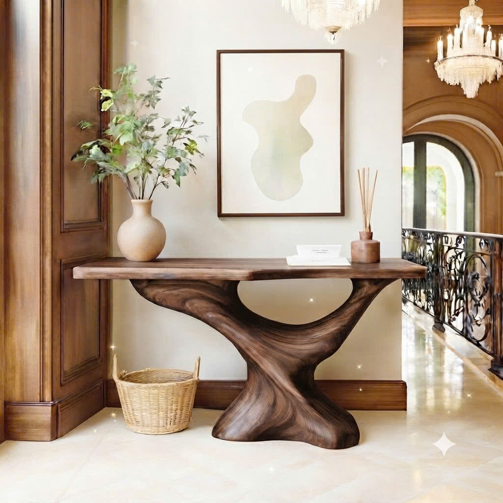 Luxali Handmade Wooden Console Table — a modern farmhouse masterpiece, meticulously handcrafted from solid natural Monkey Pod wood, showcasing refined artistry and designed to elevate any living room. - Image 2