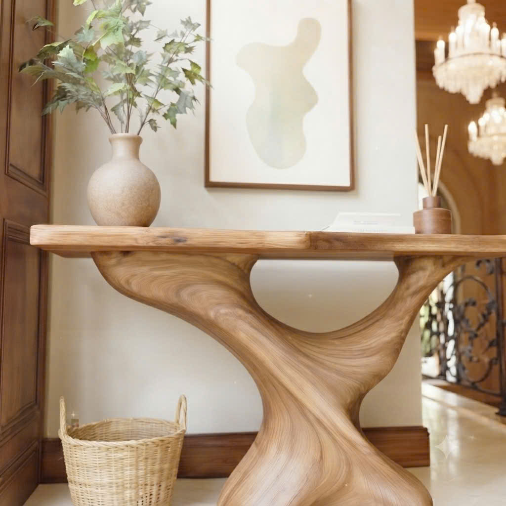 Luxali Handmade Wooden Console Table — a modern farmhouse masterpiece, meticulously handcrafted from solid natural Monkey Pod wood, showcasing refined artistry and designed to elevate any living room. - Image 4