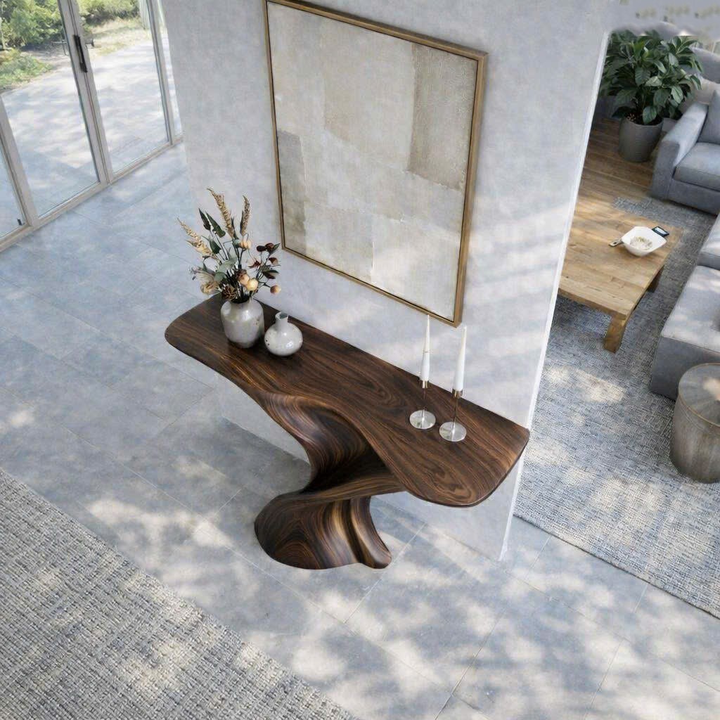 Modern Solid Wood Console Table With Pedestal Base Handmade Entryway Furniture For Living Room - Image 3