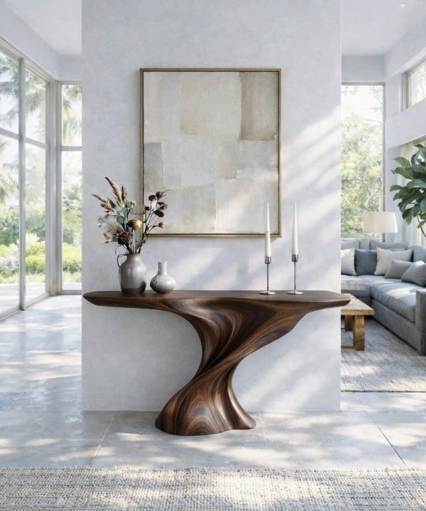 Modern Solid Wood Console Table With Pedestal Base Handmade Entryway Furniture For Living Room