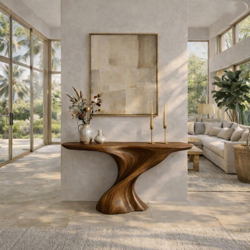 Modern Solid Wood Console Table With Pedestal Base Handmade Entryway Furniture For Living Room - Image 6