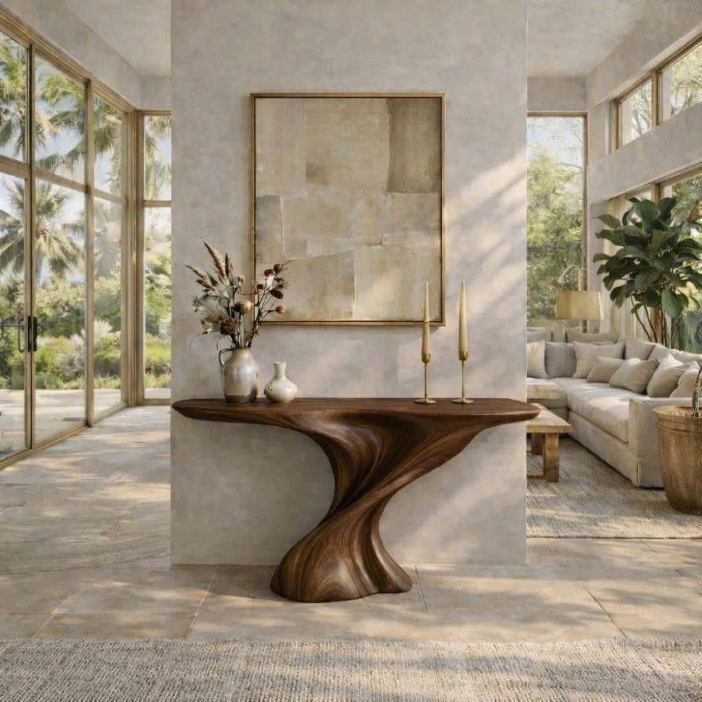 Modern Solid Wood Console Table With Pedestal Base Handmade Entryway Furniture For Living Room - Image 8