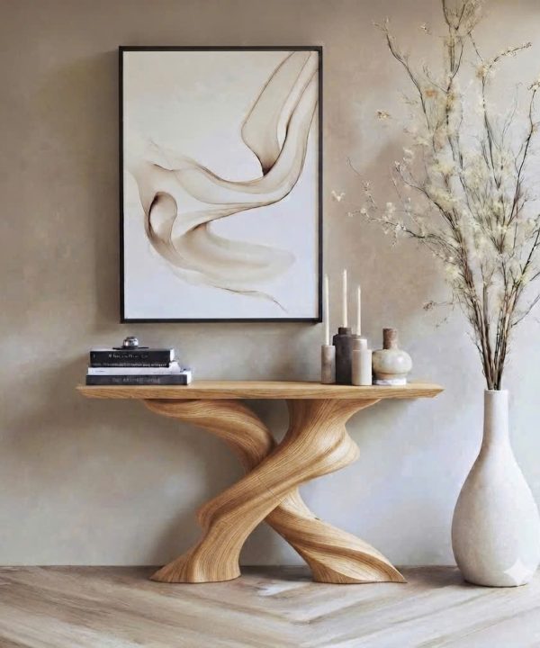 Alternative view of Modern Solid Wood Console Table With Pedestal Base Handmade Entryway Furniture For Living Room
