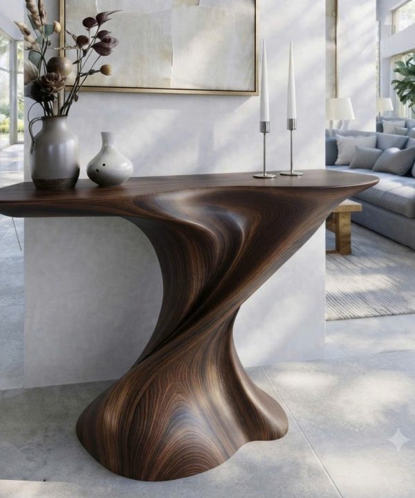 Alternative view of Modern Solid Wood Console Table With Pedestal Base Handmade Entryway Furniture For Living Room