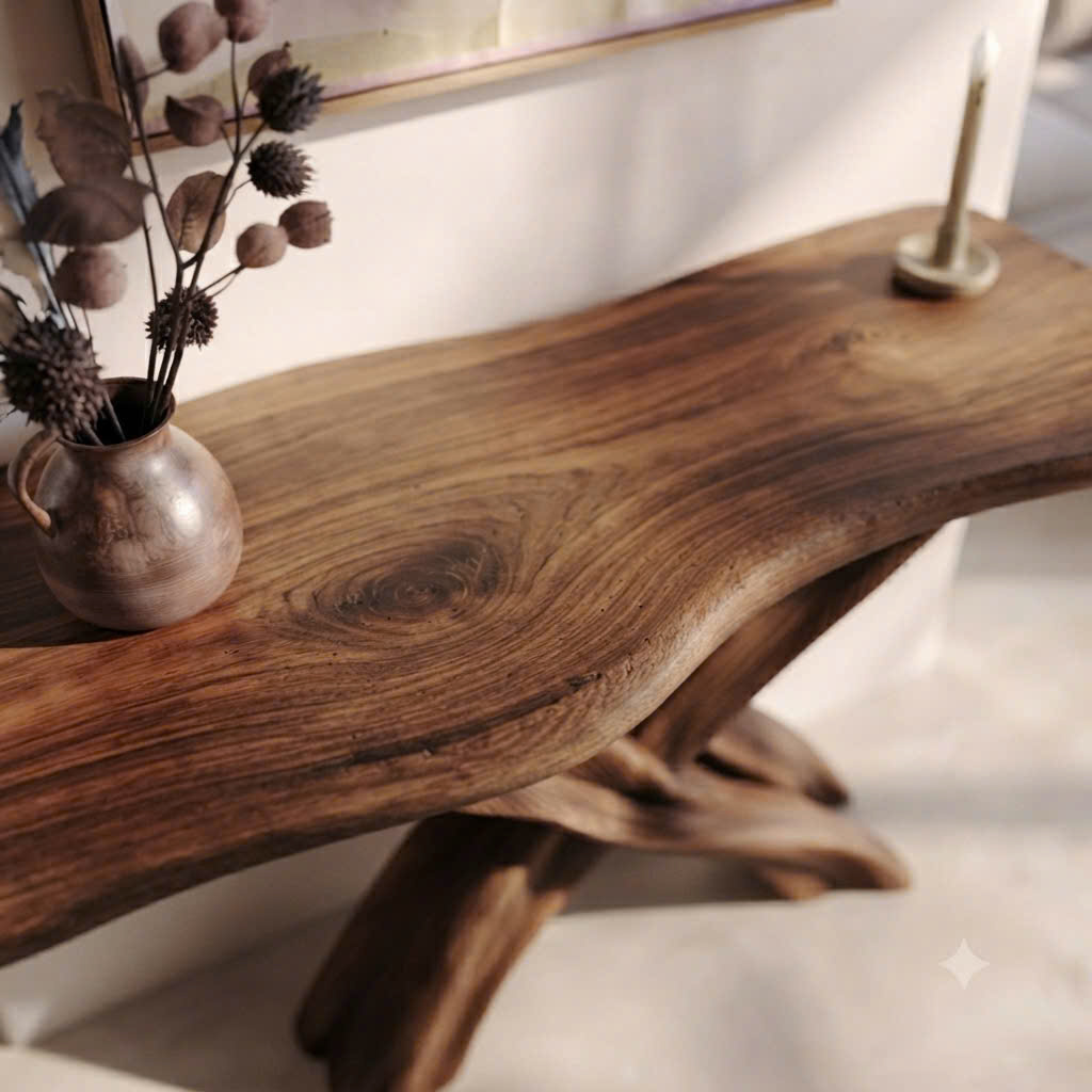 Rustic Live Edge Console Table Entryway Design Rustic Live Edge Console Table Entryway Design Handcrafted Accent Table Furniture - Image 5