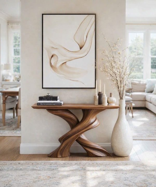 Modern Solid Wood Console Table With Pedestal Base Handmade Entryway Furniture For Living Room