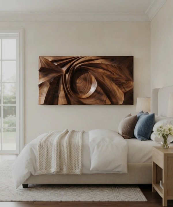 Alternative view of Mid Century Large Sculpture Wall For Entryway Inspiration. Handcrafted Solid Wood 3D Sculpture Wall Art For Home Living Room
