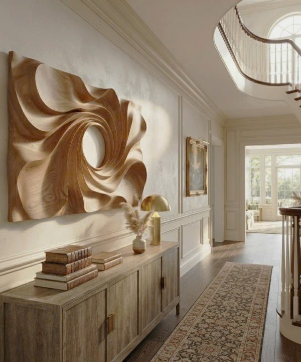 Alternative view of Mid Century Large Sculpture Wall For Entryway Inspiration. Handcrafted Solid Wood 3D Sculpture Wall Art For Home Living Room