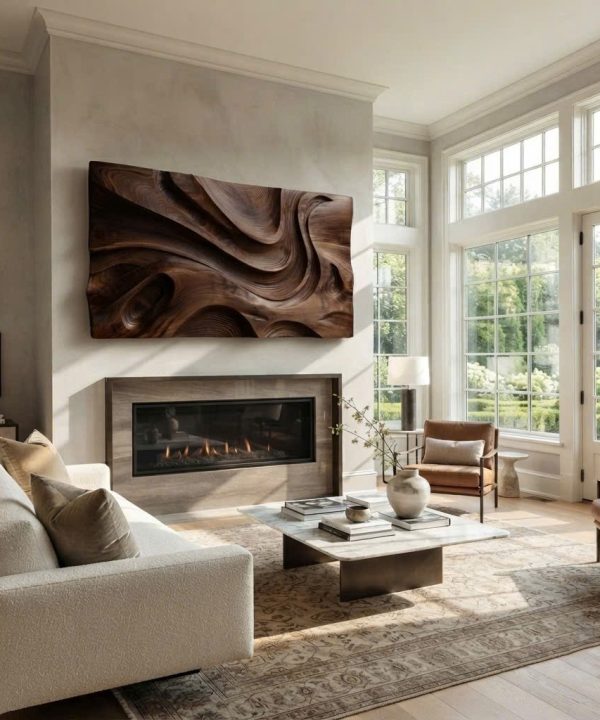 Alternative view of Mid Century Large Sculpture Wall For Entryway Inspiration. Handcrafted Solid Wood 3D Sculpture Wall Art For Home Living Room