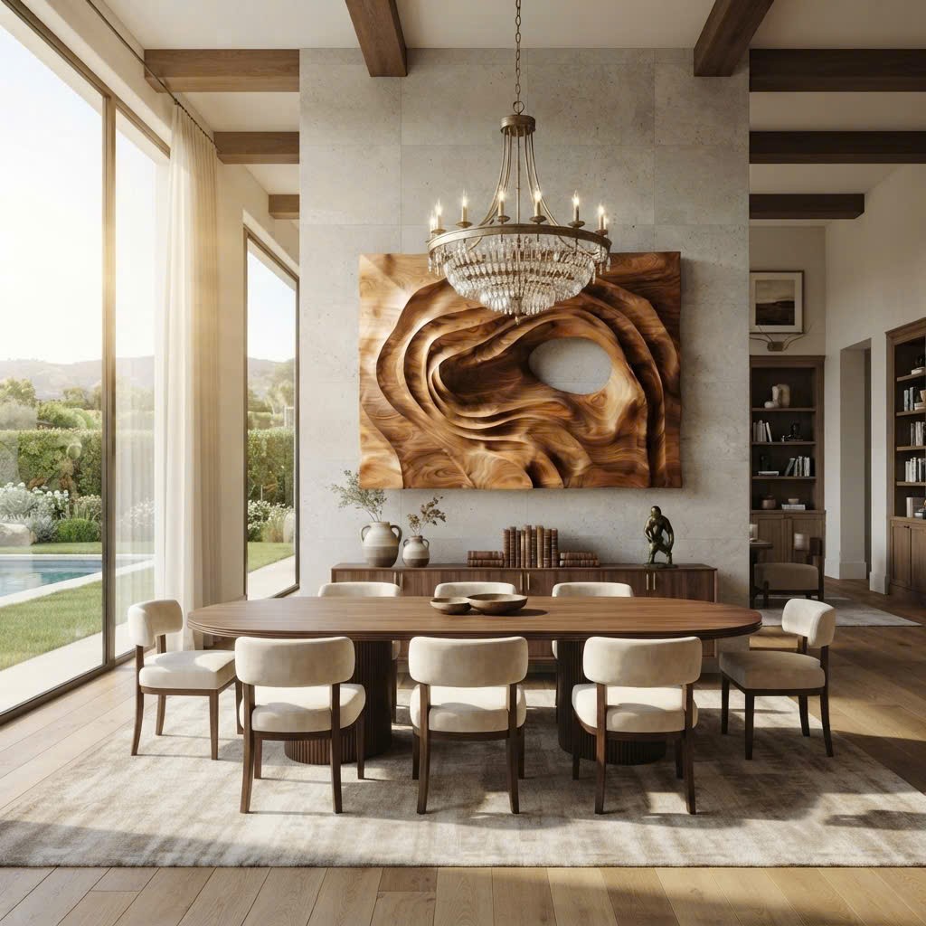 Hand Carved Wall Art Farmhouse 3D Wood Wall Art, Minimalist Organic Wall Art Panel For Living Room - Image 4