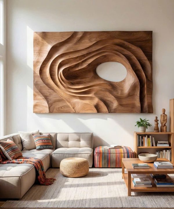 Alternative view of Hand Carved Wall Art Farmhouse 3D Wood Wall Art, Minimalist Organic Wall Art Panel For Living Room