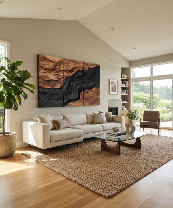 Alternative view of Contemporary Sculptural Wave Wall Art, Hand Carved Wall Art Farmhouse 3D Wood Wall Art For Living Room