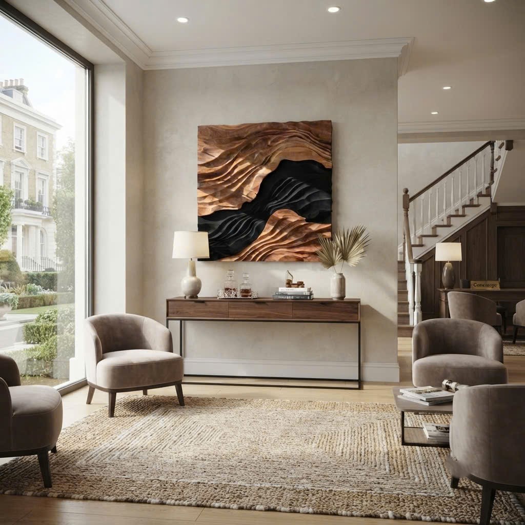 Contemporary Sculptural Wave Wall Art, Hand Carved Wall Art Farmhouse 3D Wood Wall Art For Living Room - Image 2