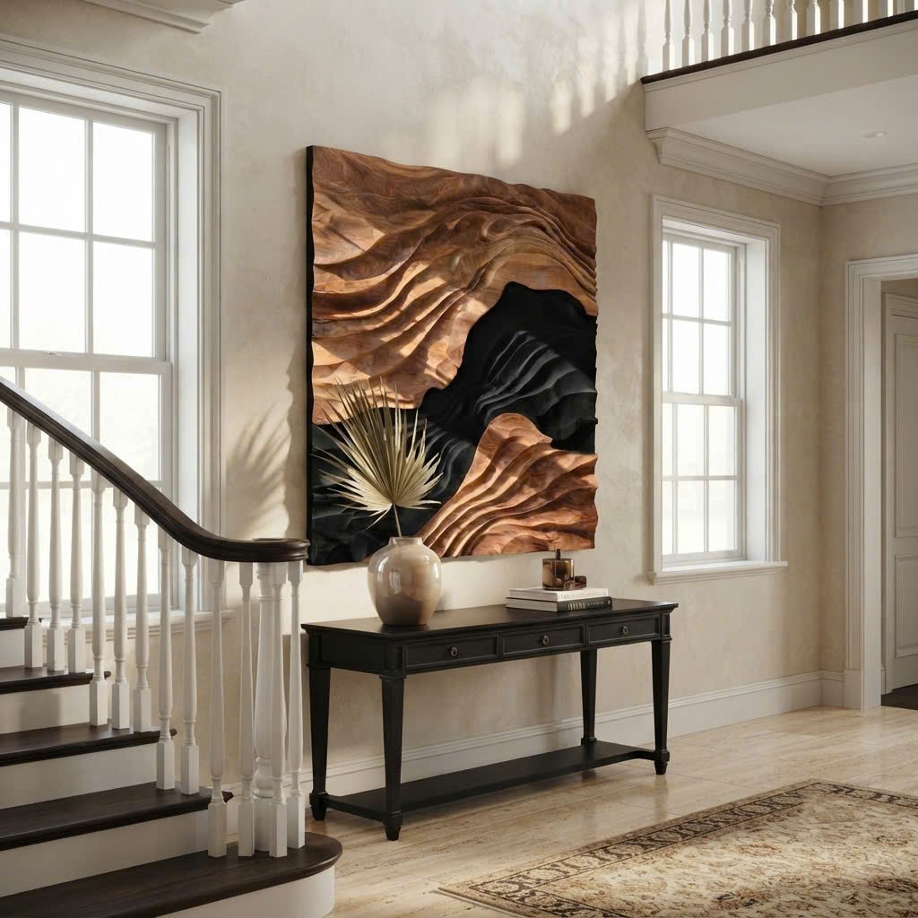Contemporary Sculptural Wave Wall Art, Hand Carved Wall Art Farmhouse 3D Wood Wall Art For Living Room - Image 4