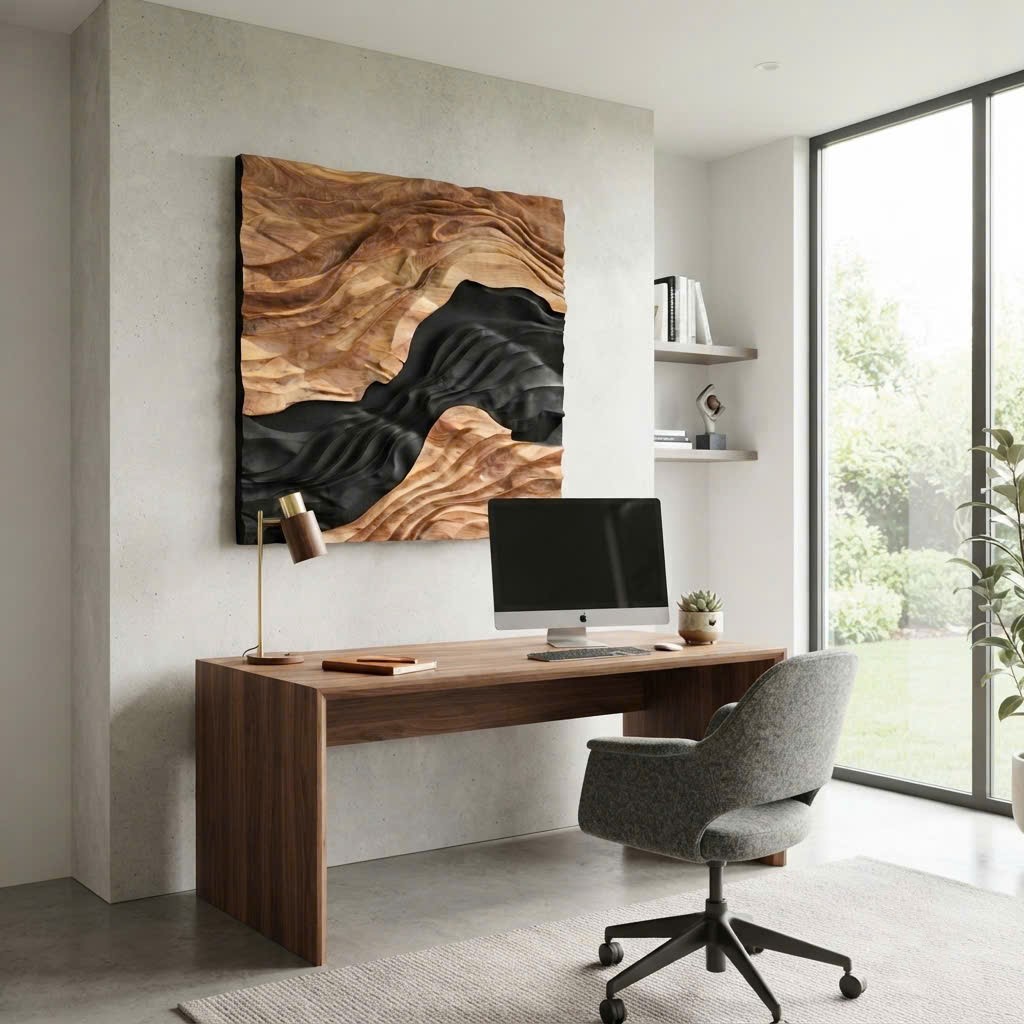Contemporary Sculptural Wave Wall Art, Hand Carved Wall Art Farmhouse 3D Wood Wall Art For Living Room - Image 5