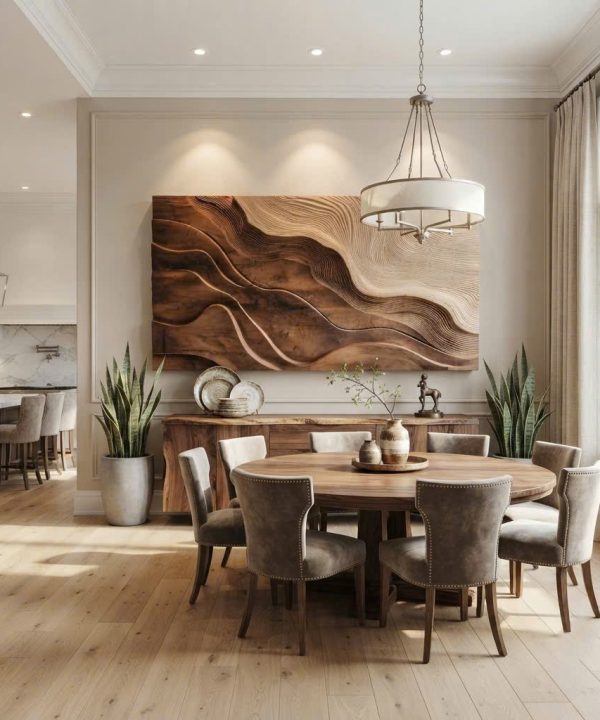 Alternative view of Mid Century Large Sculpture Wall For Entryway Inspiration. Handcrafted Solid Wood 3D Sculpture Wall Art For Home Living Room