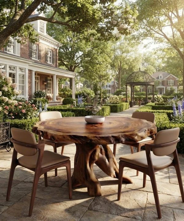 Luxurious and uniquely crafted wooden dining table ( chairs not included) designed to create a warm and inviting atmosphere.