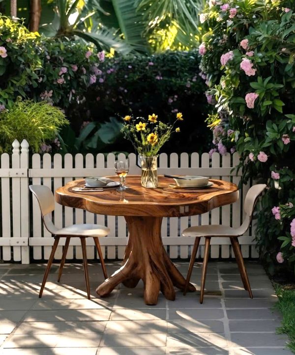 Luxurious and uniquely crafted wooden dining table ( chairs not included) designed to create a warm and inviting atmosphere.